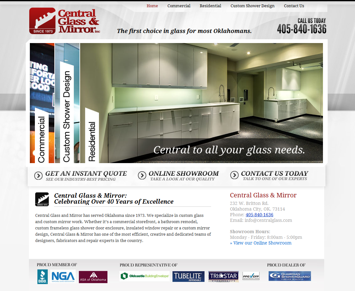 OKC Business Website Design for Central Glass and Mirror